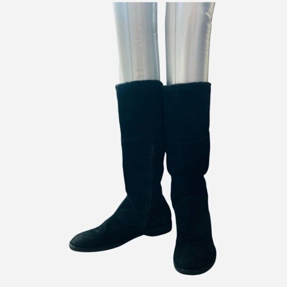 DARIA Women’s Black Suede Flat Riding Boots Zip Side Leather Size 8.5 - Picture 3 of 7